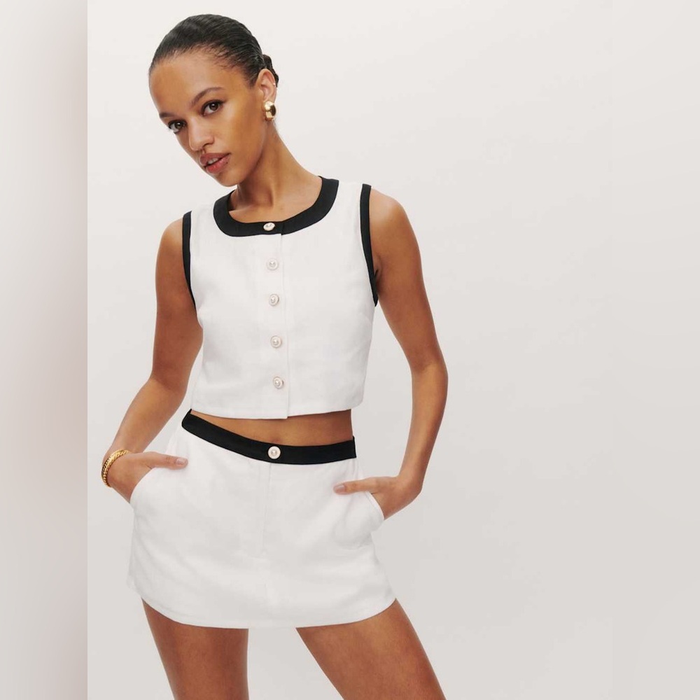 Reformation Roxy Linen Two Piece In White, brand new, never worn, no flaws.